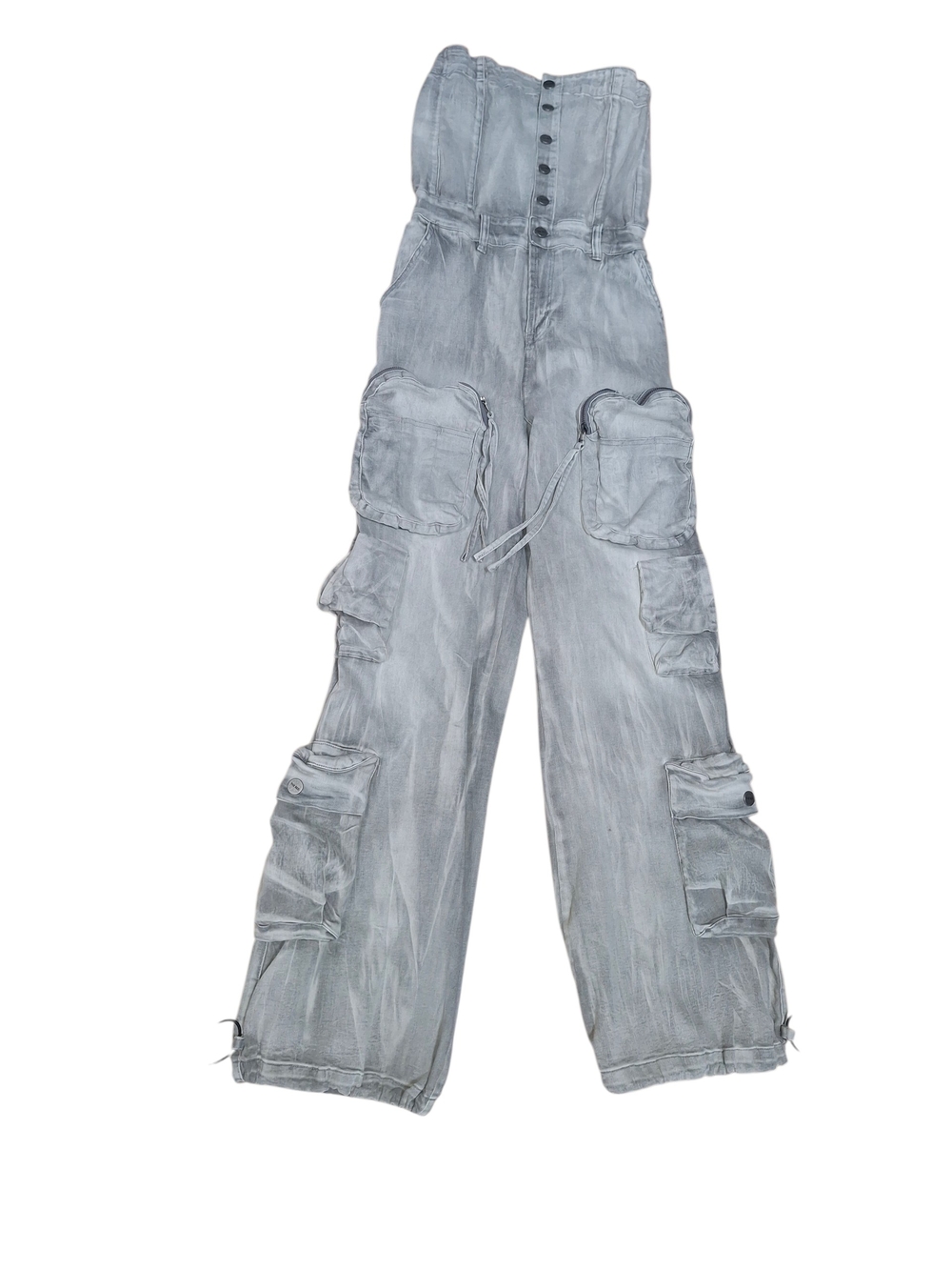 Strapless Womens Cargo Jumpsuit in Washed Light Gray Smoke Rise Medium